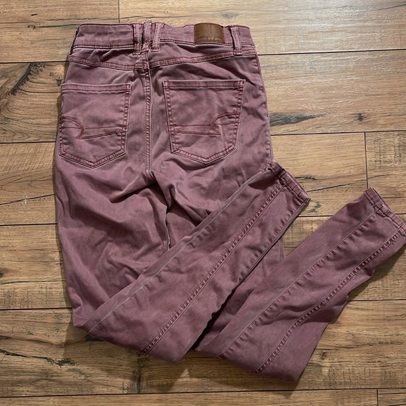 Like New American Eagle Front Tie Super Stretch Jeggings Hi-Rise Size 00 Mauve - Picture 4 of 5